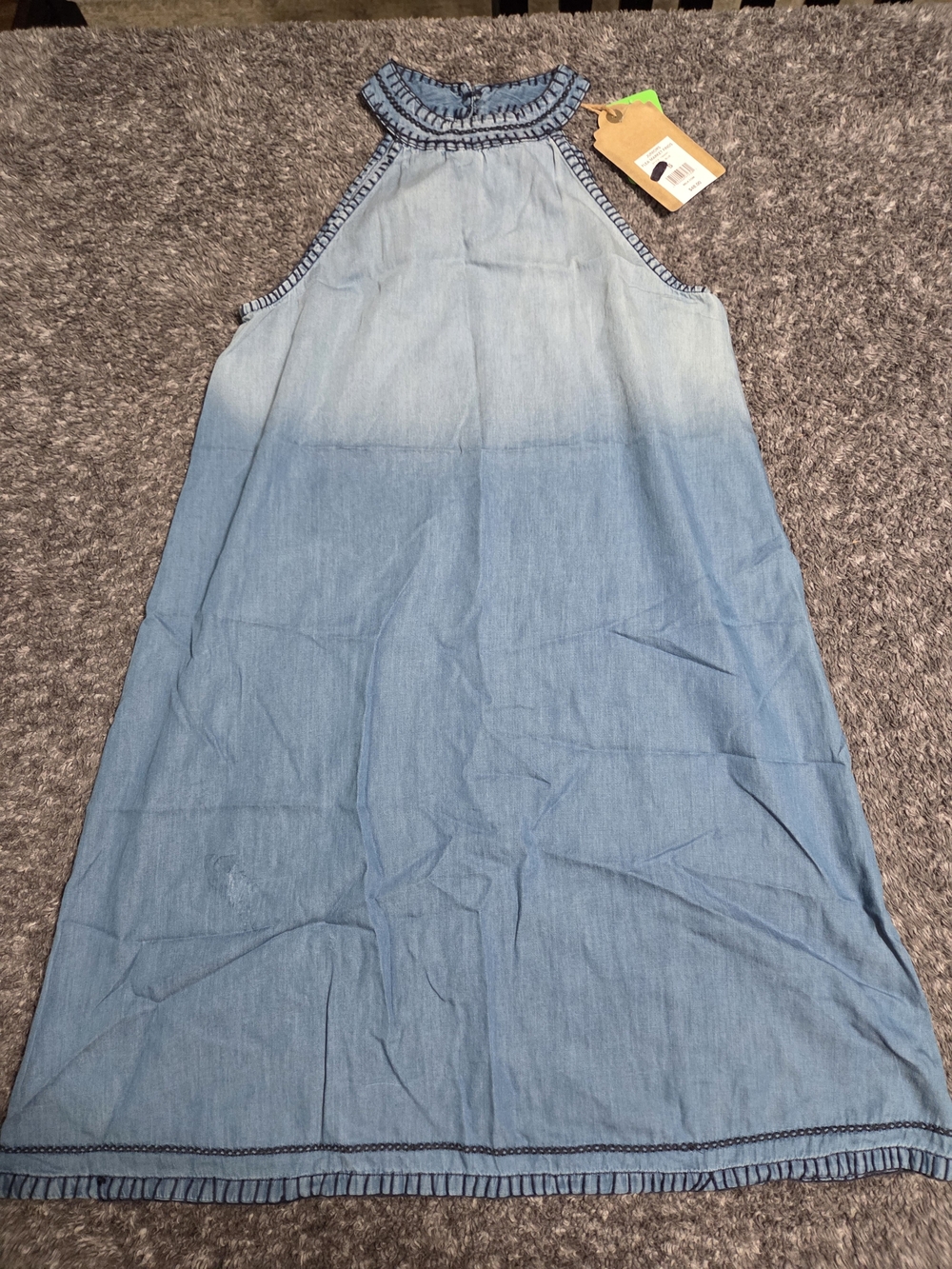 True Craft Light Blue Ombre Denim Halter Dress
